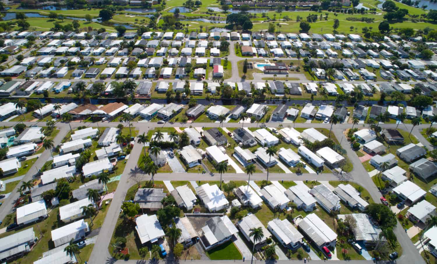 Aerial image of trailer park homes